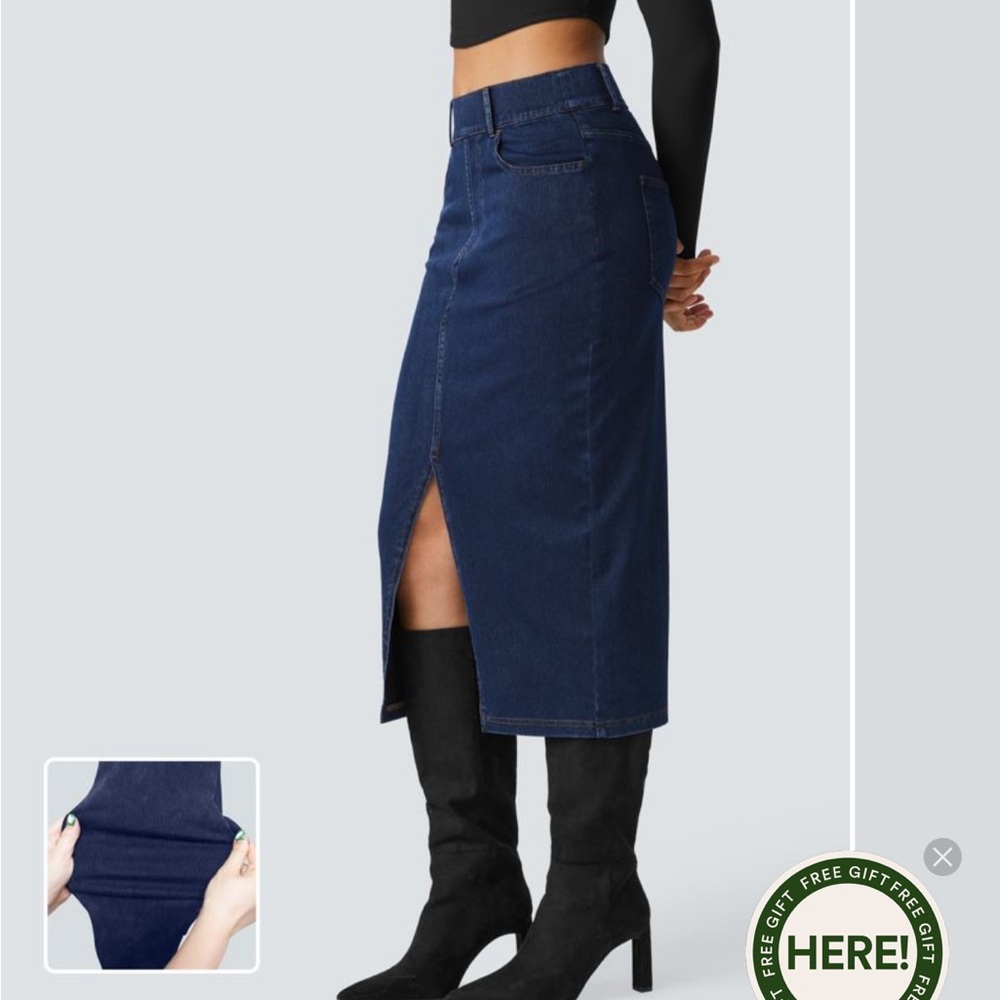 Dark Blue Halara Denim Midi Skirt -SHIPS FREE